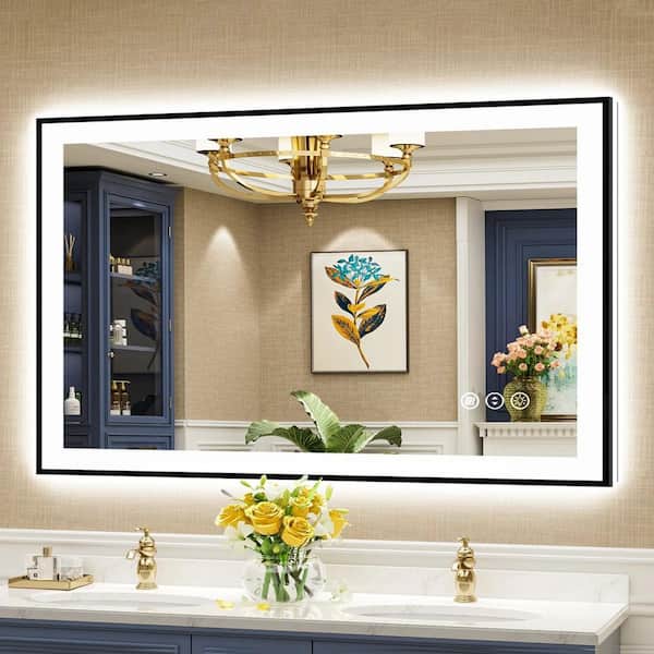 40 in. W x 24 in. H Rectangular Framed Front and Back LED Lighted Anti-Fog Wall Bathroom Vanity Mirror in Tempered Glass