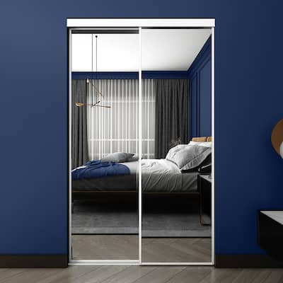 60 in. x 80.5 in White Econo Mirror Sliding Closet Door