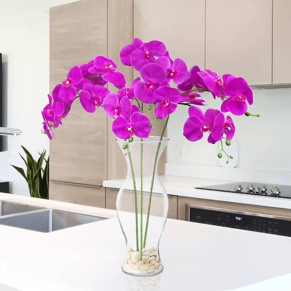 34 in. Natural Touch Purple Artificial Phalaenopsis Orchid Flower Stem Spray (Set of 3)