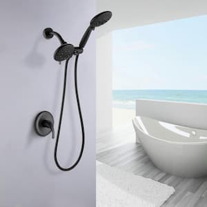 5-Spray Patterns with 2.5 GPM 8.3 in. Wall Mounted Copper Dual Shower Heads Combo Set in Matte Black