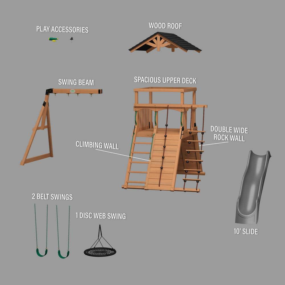 Cedar Endeavor Swing Set with Yellow Wave Slide