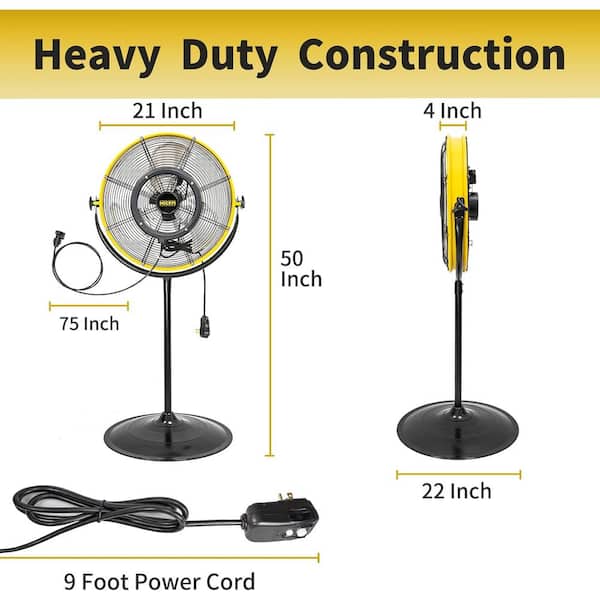20 in. 3 Speeds Outdoor Misting Pedestal Fan in Yellow with 1/6 HP Powerful Motor, 4400 CFM