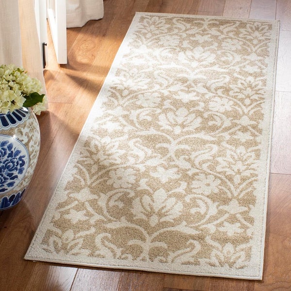 Amherst Wheat/Beige 2 ft. x 9 ft. Border Floral Runner Rug