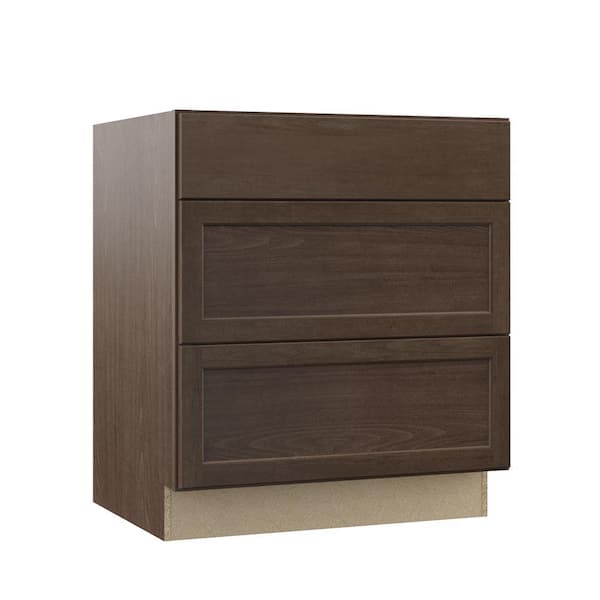 Hampton Bay Shaker 30 in. W x 24 in. D x 34.5 in. H Assembled Drawer Base Kitchen Cabinet in Brindle with Full Extension Glides