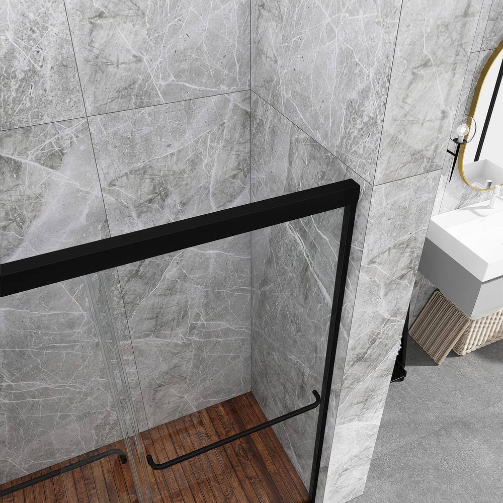 54 in. Matte Black Framed Sliding Shower Door with Clear Glass