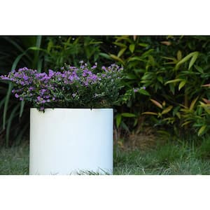 9.8 in. Dia, Pure White Lightweight Concrete Modern Cylinder Outdoor Planter