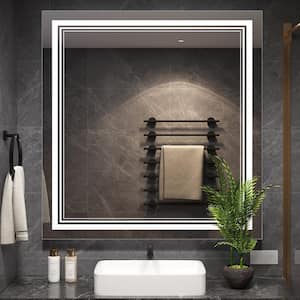 36 in. W x 36 in. H Square Aluminum Framed Anti-Fog LED Lighted Wall Bathroom Vanity Mirror in Silver
