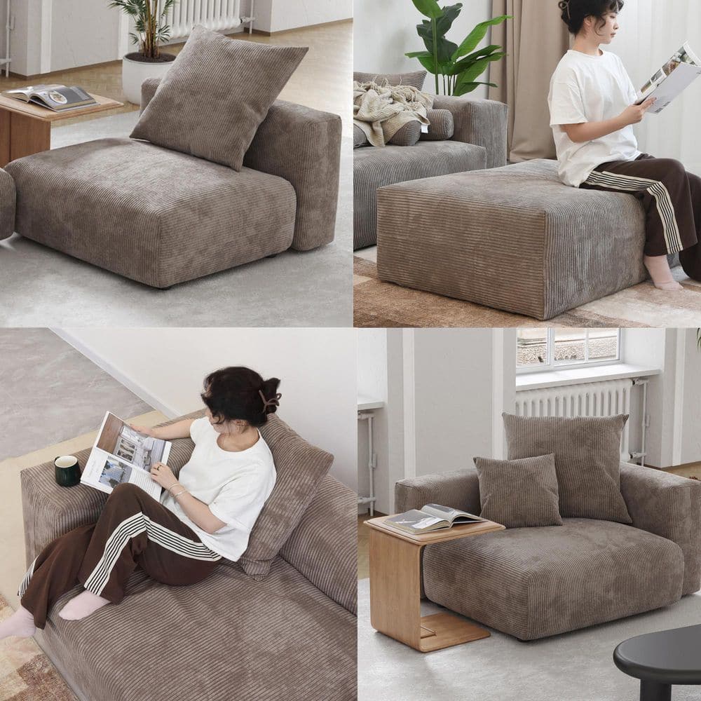 Magic Home Modular Square Arm Corduroy Sectional Sofa with Ottoman - Thumbnail 2