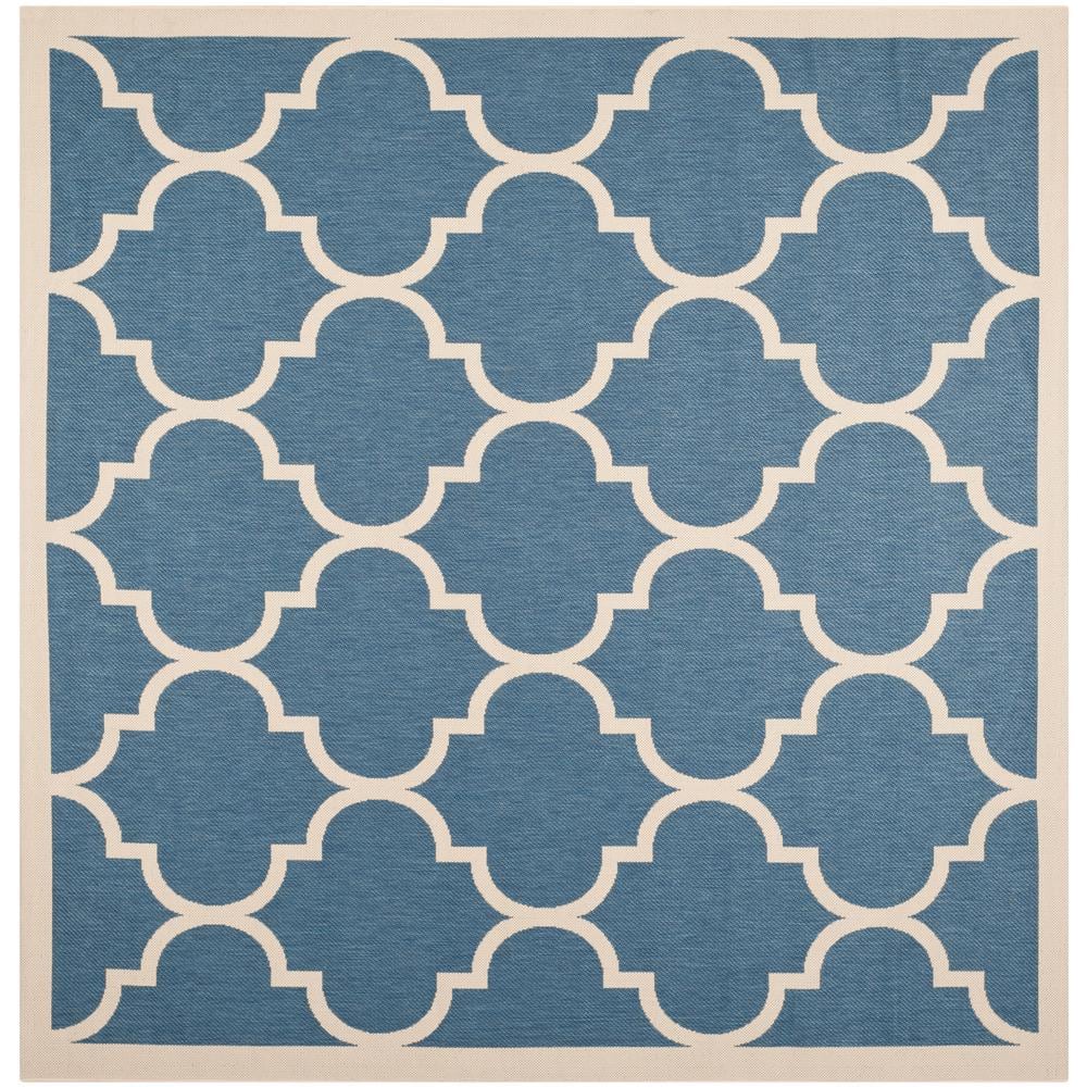 Navy and Beige Square Synthetic Outdoor Area Rug