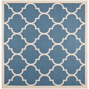 Courtyard Blue/Beige 7 ft. x 7 ft. Moroccan Geometric Indoor/Outdoor Patio  Square Area Rug