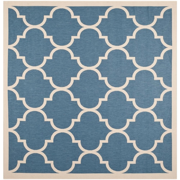 SAFAVIEH Courtyard Blue/Beige 7 ft. x 7 ft. Moroccan Geometric Indoor/Outdoor Patio  Square Area Rug