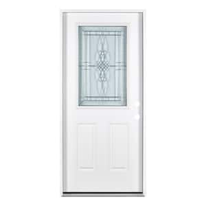 36 in. x 80 in. Left-Hand/Inswing Decorative Glass White Finished Fiberglass Prehung Front Door with Lockset Bore