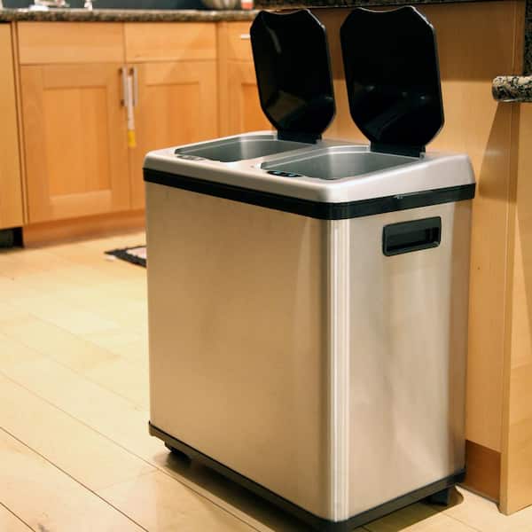 iTouchless Dual Compartment Touchless Trash Can Recycle Bin : 16 Gallon Stainless Steel
