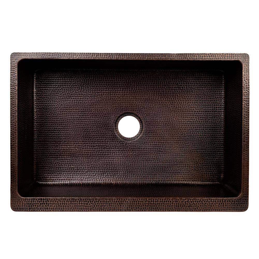 33" Hammered Copper Single Basin Apron Kitchen Sink with Rings