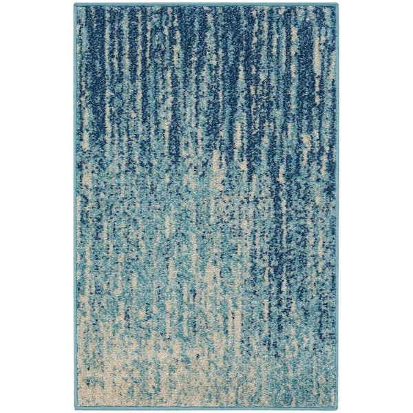 Nourison Passion Navy/Light doormat 2 ft. x 3 ft. Abstract Geometric Contemporary Kitchen Area Rug