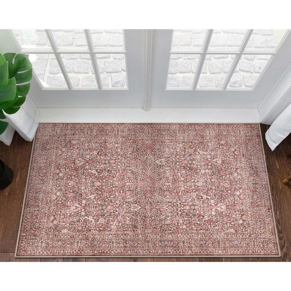 Asha Isolde Vintage Red Chenille Flat-Weave Area Rug