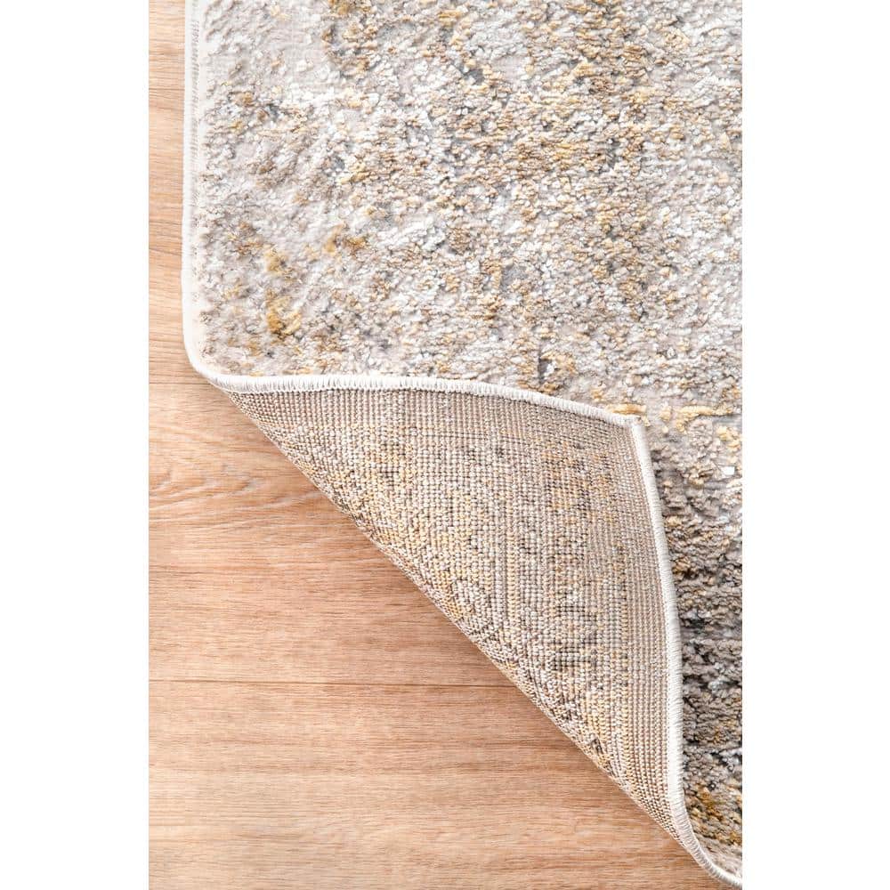 Gold Medallion 5 ft. Square Stain-Resistant Area Rug
