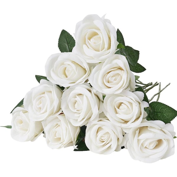 Artificial Flowers, 20 in., White, for Outdoor Indoor, Artificial Rose Flower, 120 Pcs Real Looking Foam Fake Roses Bulk