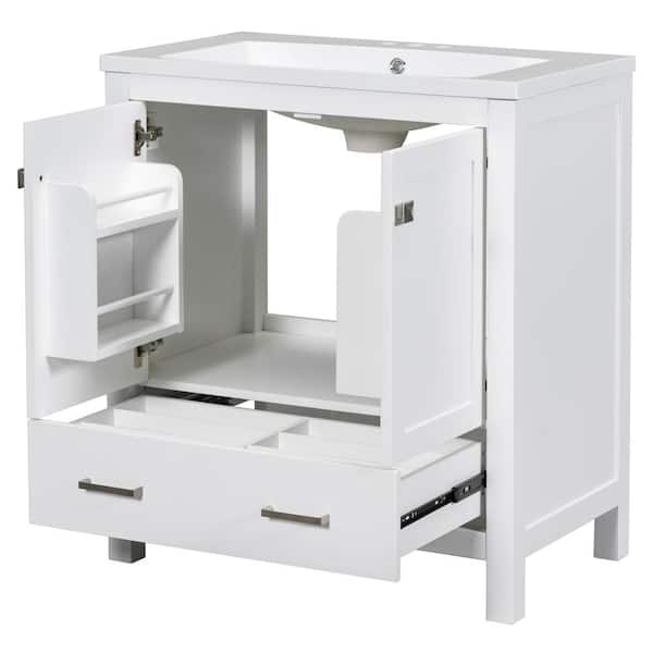 Qualler 30 in. W x 18 in. D x 34 in. H Single Sink Freestanding Bath Vanity in White with White Ceramic Top
