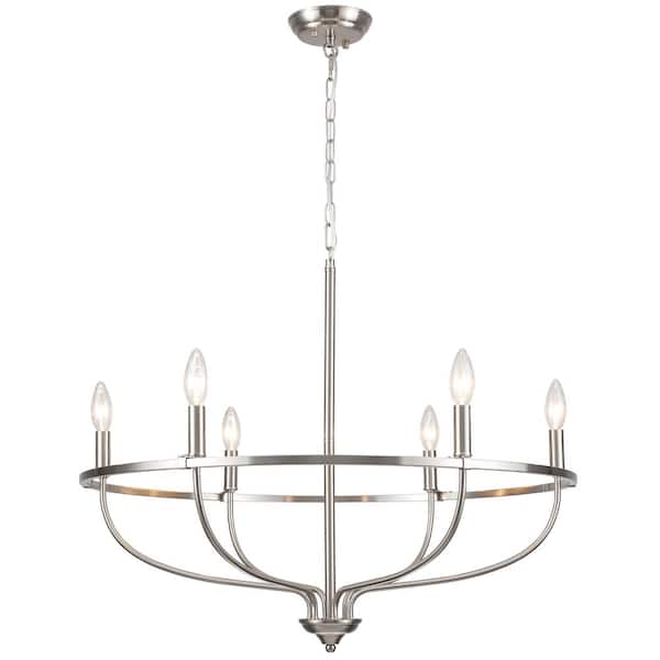 LWYTJO Hatsumi 6-Light Silver Farmhouse Candle Style Wagon Wheel Chandelier for Living Room Kitchen Island Dining Room Foyer