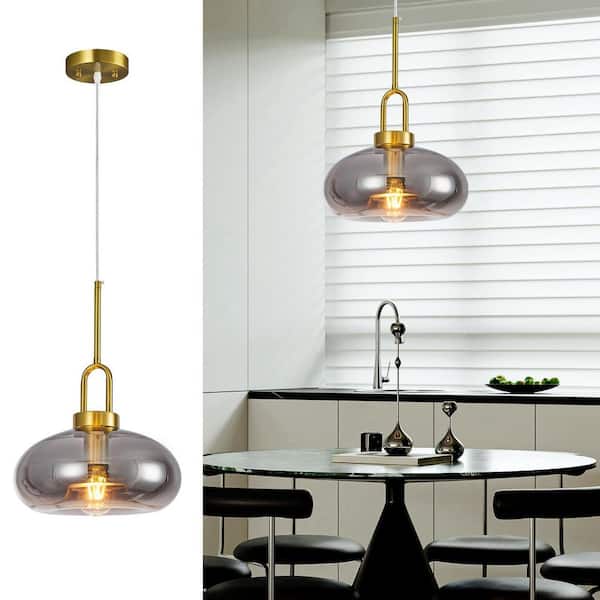 Home Lighting ‎60-Watt 1 Light 11.02 in. Light Smoke Gray Glass Pendant Light for Bedroom, No Bulbs Included, 1-Pack