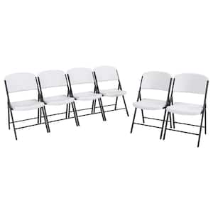 White Plastic Seat Metal Frame Outdoor Safe Folding Chair (Set of 6)
