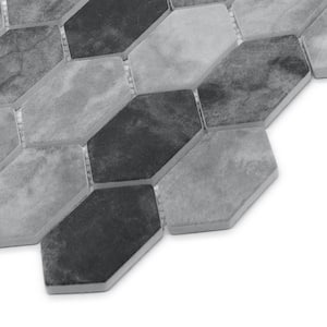 Picket Gray Mix 10.7 in. x 10.1 in. Long Hexagon Recycled Glass Cement Looks Mosaic Floor and Wall Tile (8 sq. ft./Case)