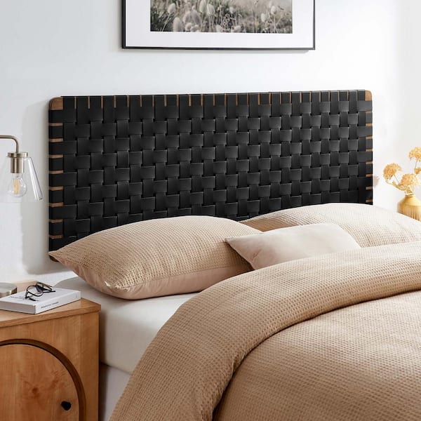 Modway Sparta Weave Wall-Mount Queen Faux Leather Headboard in Walnut Black