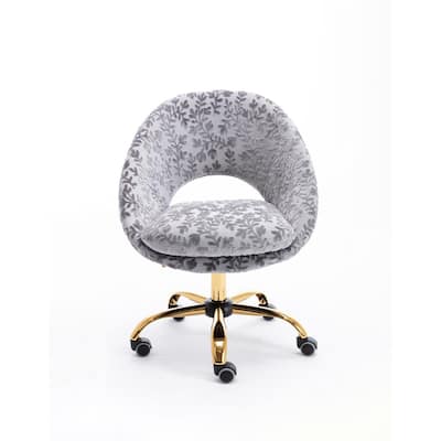 Gray Modern Velvet Fabric Swivel Office Chair with Adjustable Height and Golden Feet Base