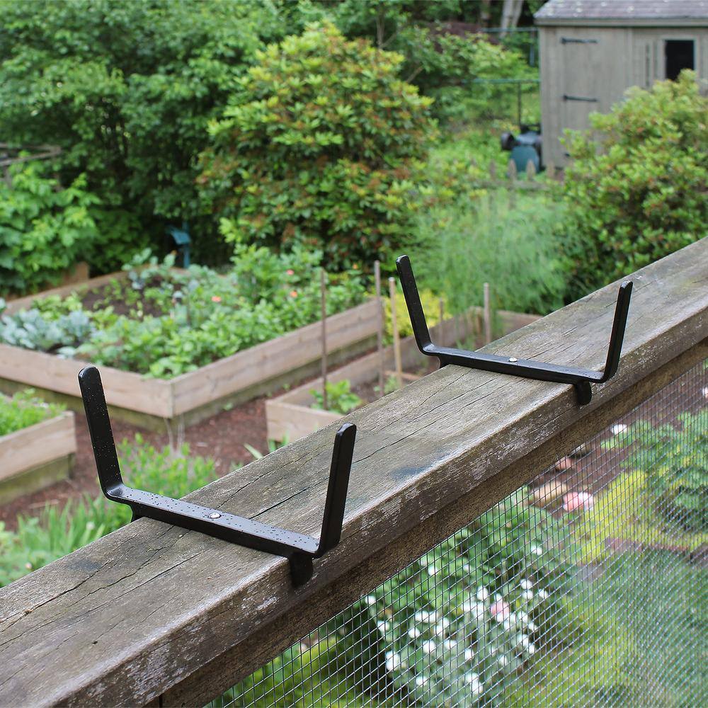 Black Metal 8-inch Flower Box Bracket for 2x6 Railings