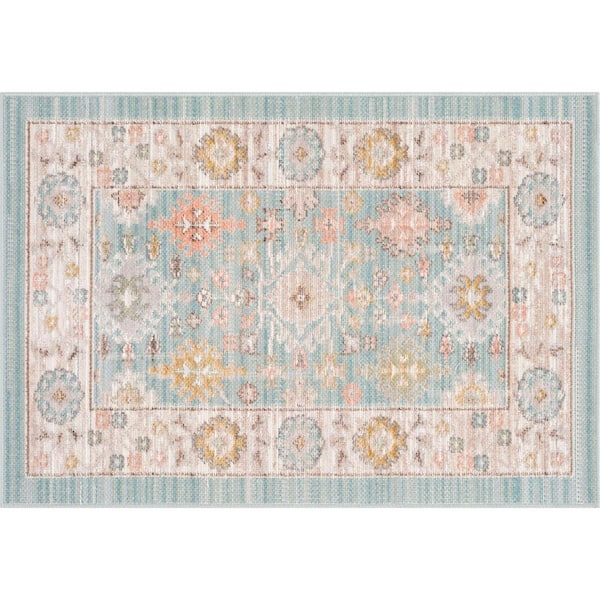 Crestwood Aqua 2 ft. x 3 ft. Oriental Indoor Area Rug