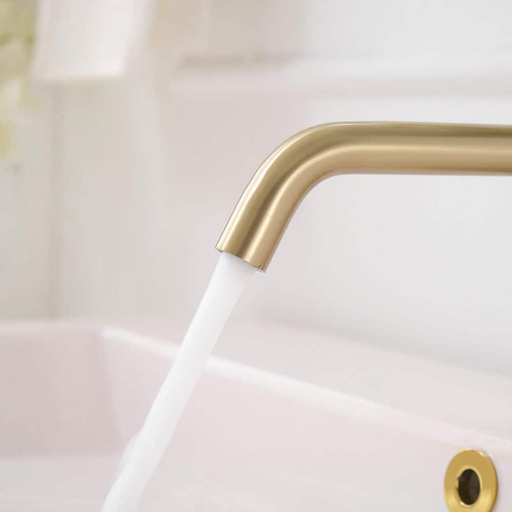 Brushed Gold Single Handle Low-Arc Bathroom Faucet with Drain