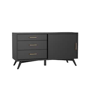 50 in. Black Wood TV Stand Fits TVs up to 55 in. with 3-Drawers