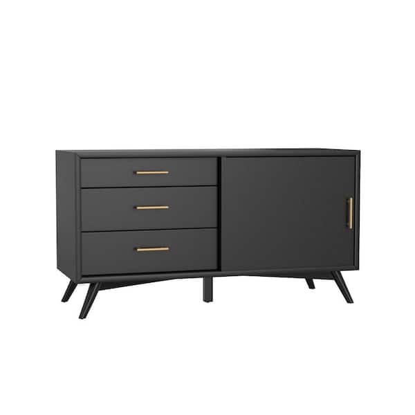 Benjara 50 in. Black Wood TV Stand Fits TVs up to 55 in. with 3-Drawers