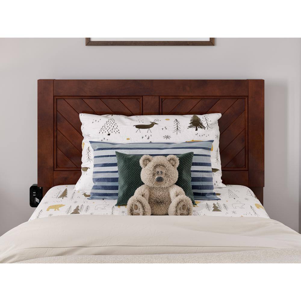 Walnut Twin Wood Platform Bed with Storage Drawers and Headboard