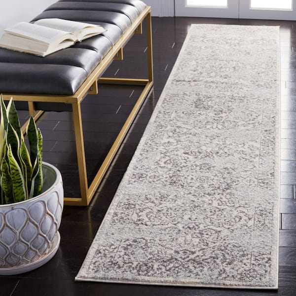 Tulum 2 ft. x 9 ft. Ivory/Gray Distressed Abstract Floral Runner Rug