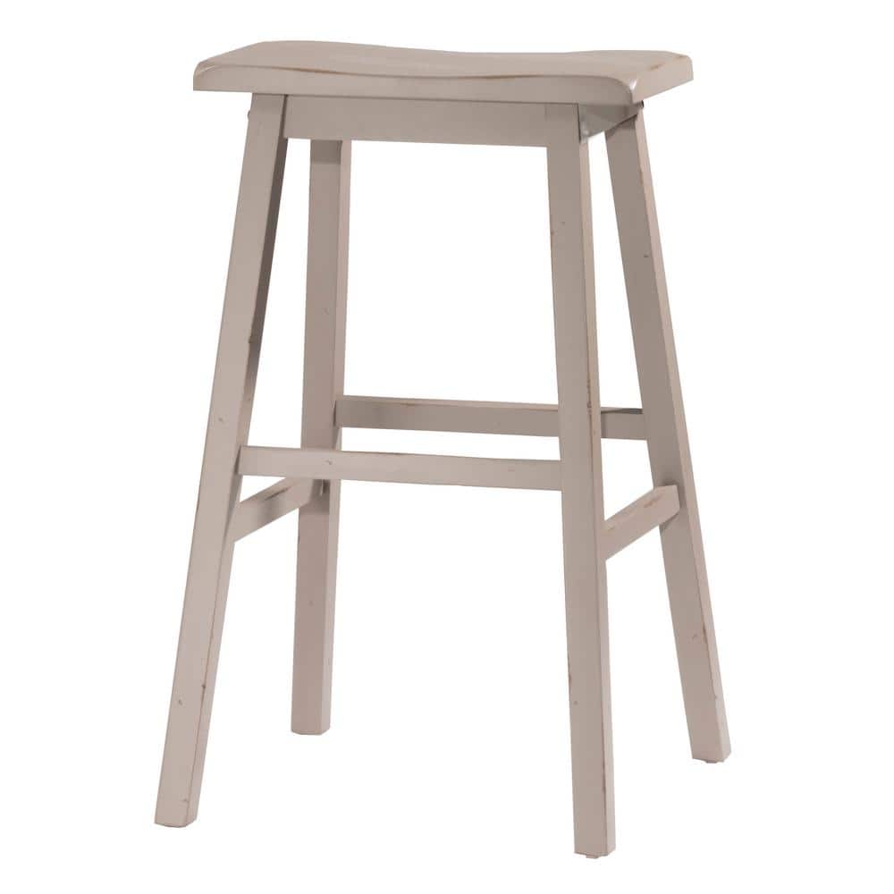 Classic Distressed Gray Wood and Metal Saddle Bar Stool