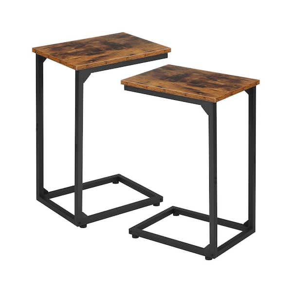 C Shaped End Tables TV Trays Set Slide Under Couch Table Small Space Living Room in Rustic Brown 2-Pack