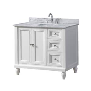 Classic 36 in. W x 23 in. D x 32 in. H Bath Vanity in White with White Carrara Marble Top