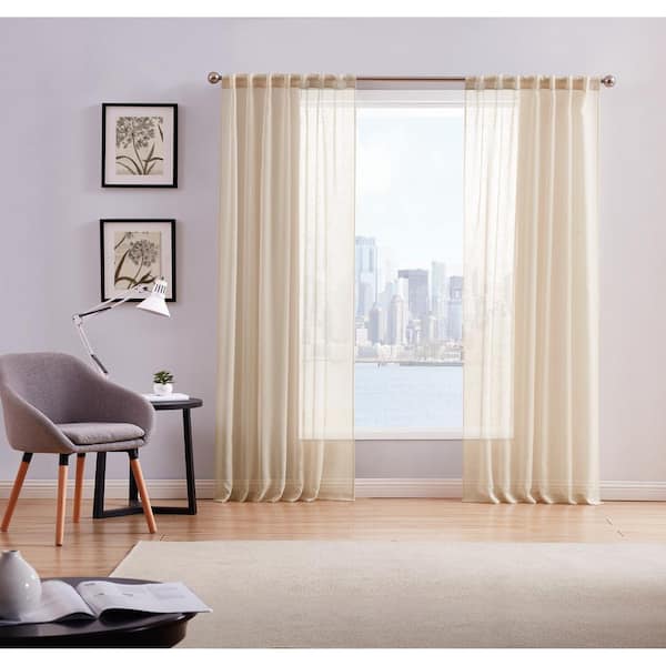 Style 212 50 in. W x 96 in. L Sheer Window Curtain in Ivory (Pair)