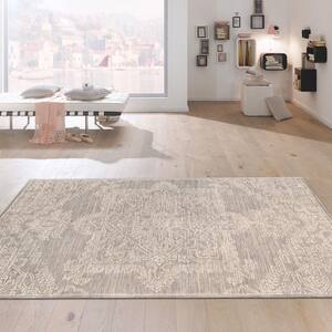 Modern Silver 10 ft. x 14 ft. Oriental Bamboo Silk and Wool Area Rug