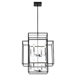 Decomus 8-Light Polished Chrome and Black Square Cage Chandelier for kitchen Island with No Bulbs Included
