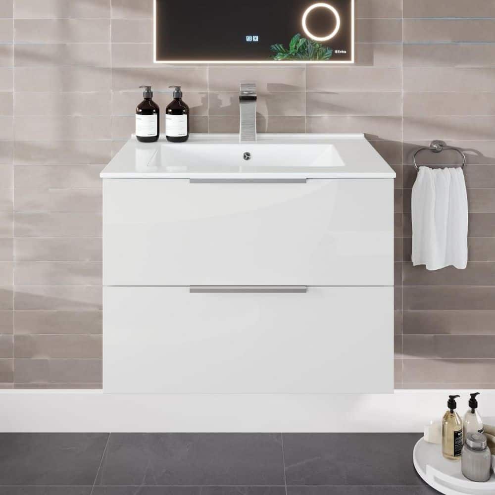 Galsaky 28 in. Single Sink Floating White Bath Vanity with White Porcelain Top (Assembled) price history on PriceWatchPro