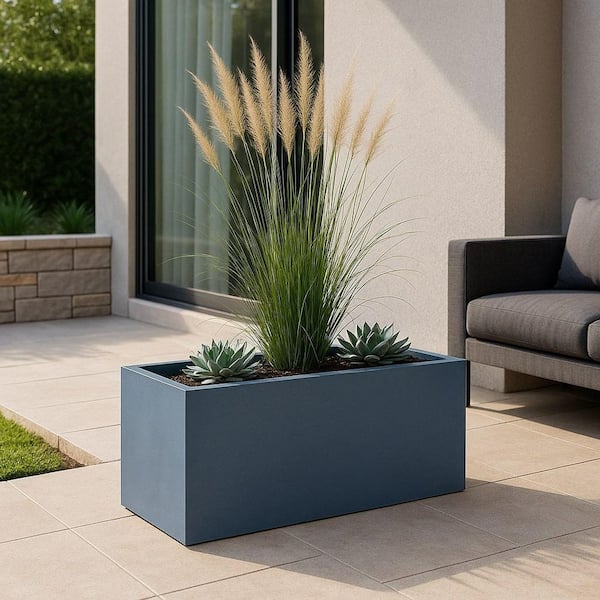 Bloom 19.7 in. Aged Concrete, Fiberstone and Clay Planter Rectangular for Indoor and Outdoor