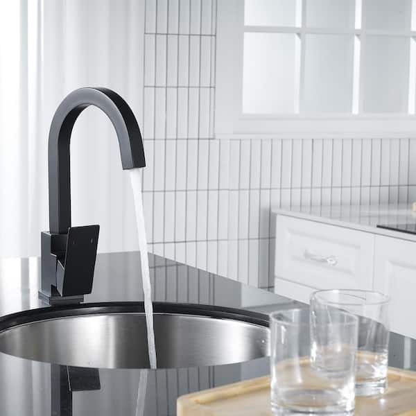 Single Handle Stainless Steel Bar Faucet Deckplate Not Included with Swivel Spout in Matte Black