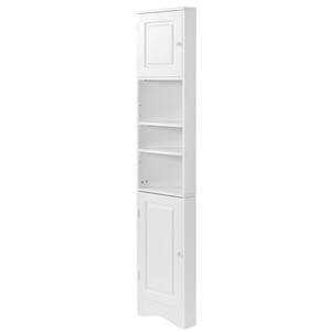 14.6 in. W x 9.7 in. D x 66.9 in. H White Linen Cabinet with 2-Doors, Adjustable Shelves, Open Shelf