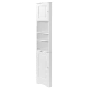 14.6 in. W x 9.7 in. D x 66.9 in. H White Linen Cabinet with 2-Doors, Adjustable Shelves, Open Shelf