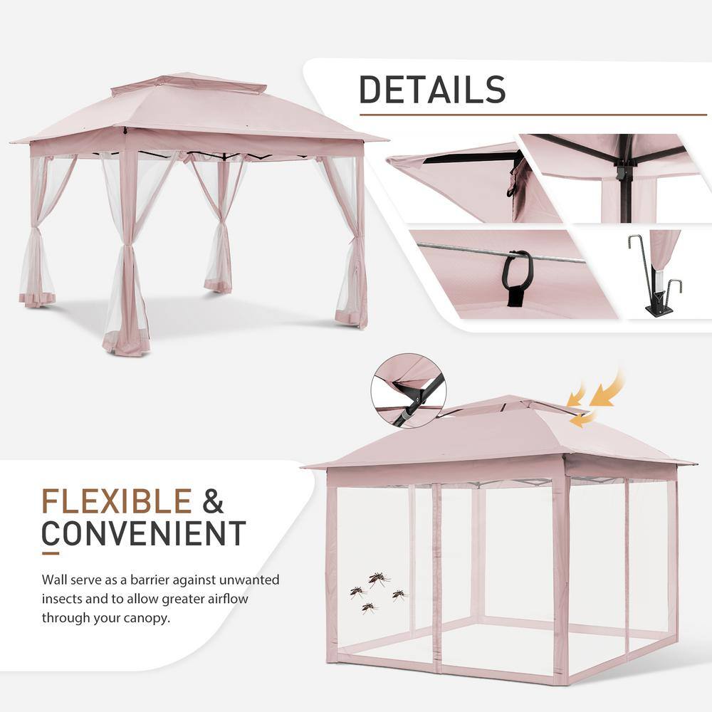 Pink Steel 11' x 11' Patio Gazebo with Mosquito Netting