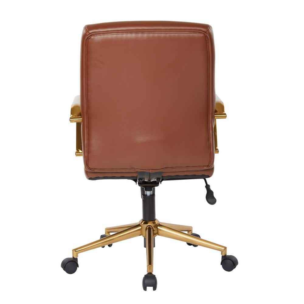 Saddle Brown Faux Leather Office Chair with Gold Frame