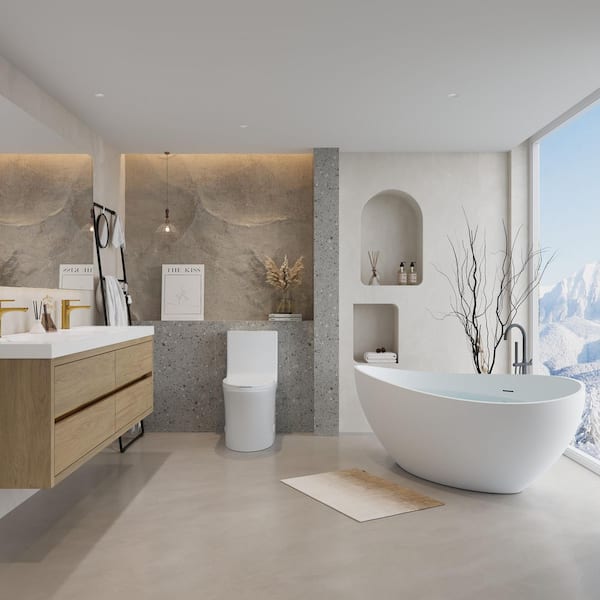 72 in. W Double Sink Wall-Mounted Floating Bath Vanity Storage Cabinet in Natural Oak with White Stone Resin Top